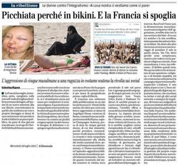 بالصور | الصحف الفرنسية تبرز واقعة إعتداء مسلمات متشددات علي فتاه فرنسية لإرتدائها المايوه في حديقة عامة