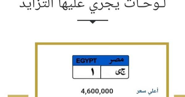 الدخول بـ30 ألف جنيه.. مزايدة على لوحة معدنية بـ 4.6 مليون جنيه