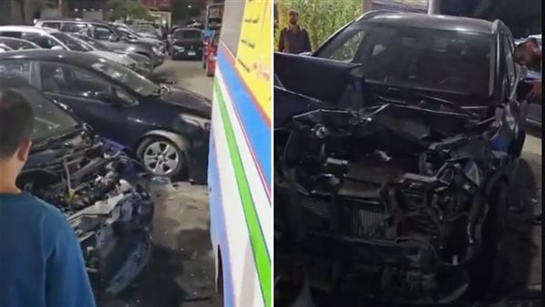 عجن 7 عربيات، سائق أتوبيس نقل جماعي يقتحم معرض سيارات بحدائق القبة (صور)
